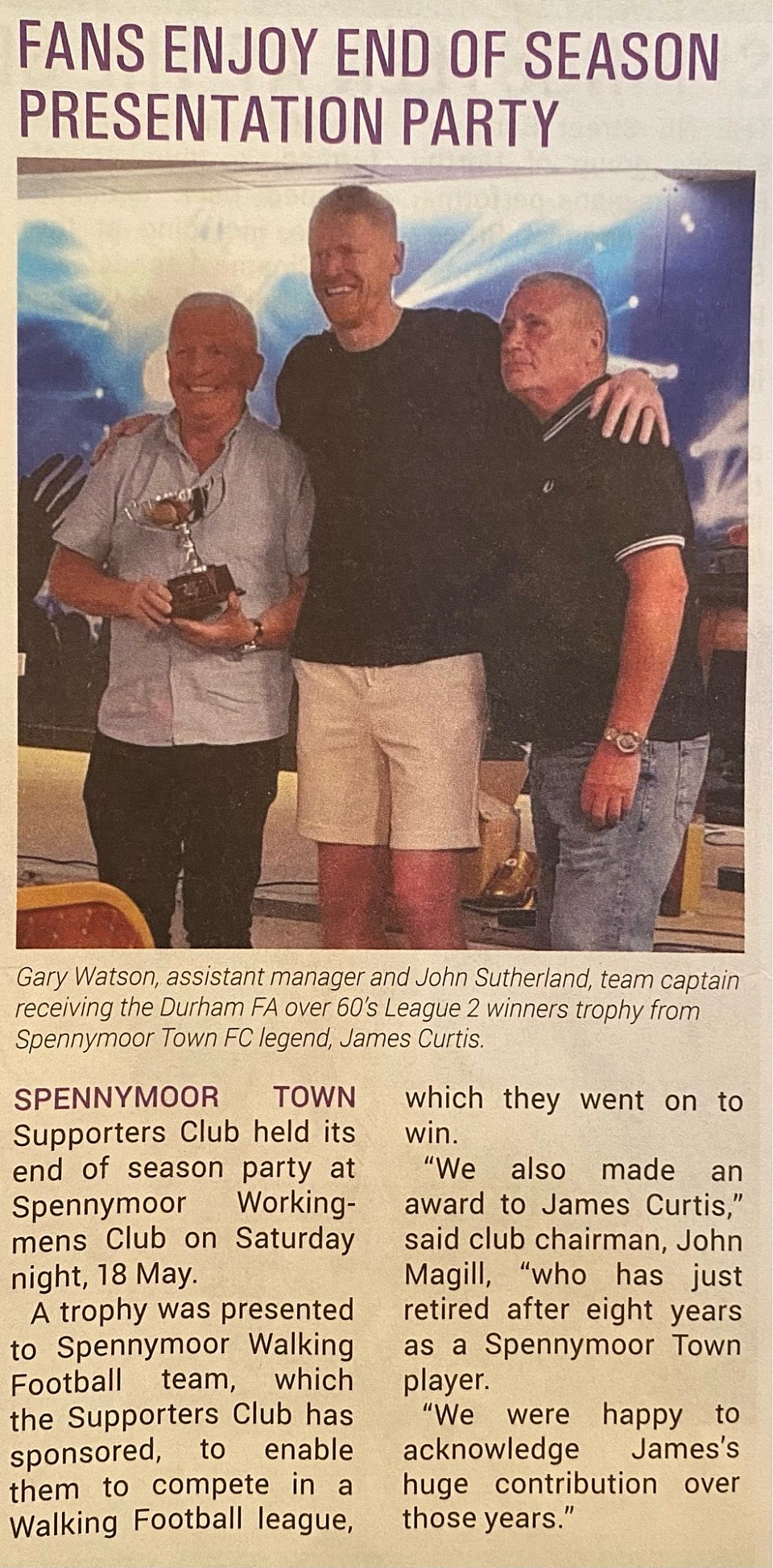 End of Season Night Featured in Spennymoor News